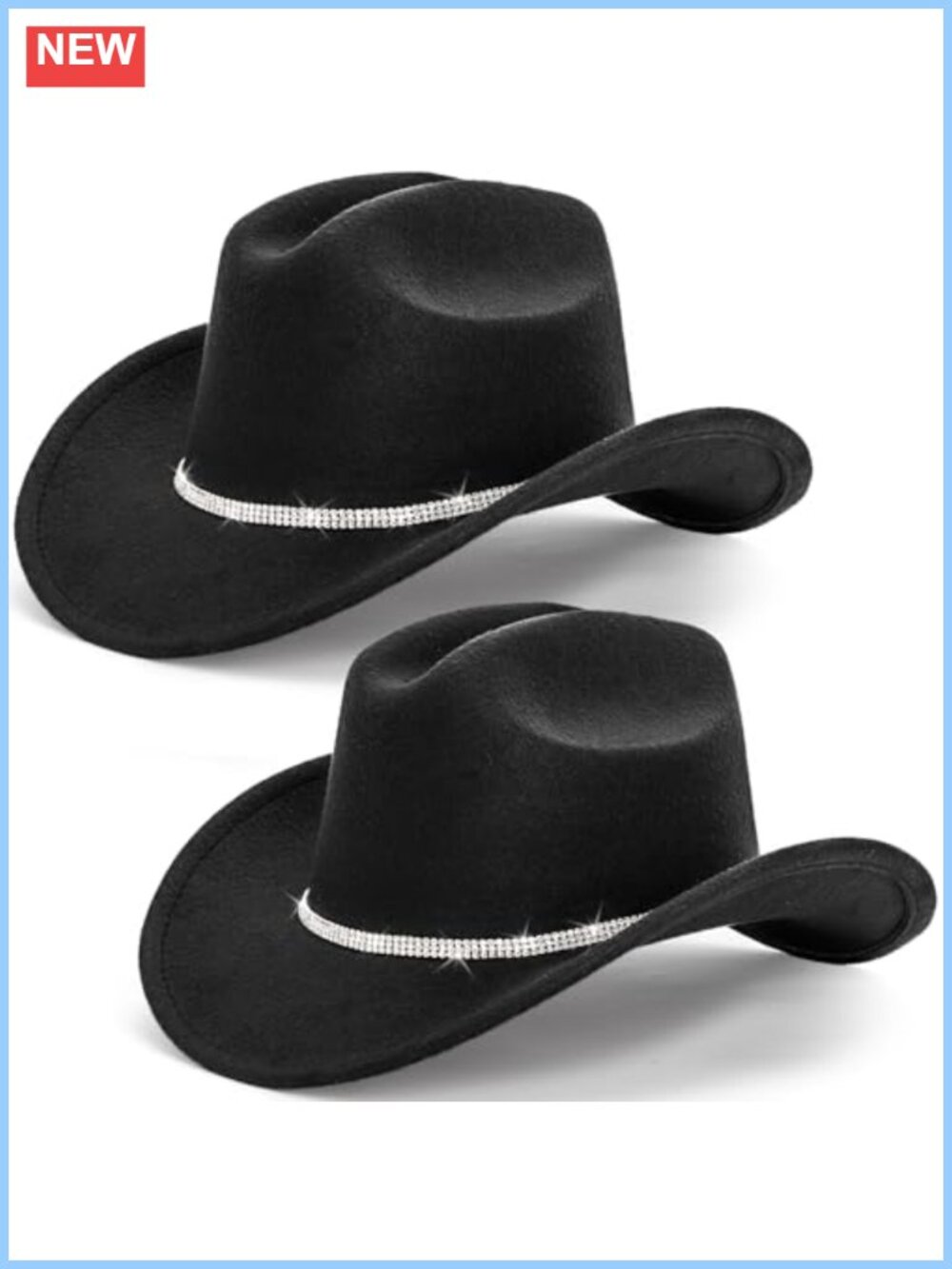2 Pack Sparkly Rhinestone Cowboy Hats Western Wide Brim Adjustable